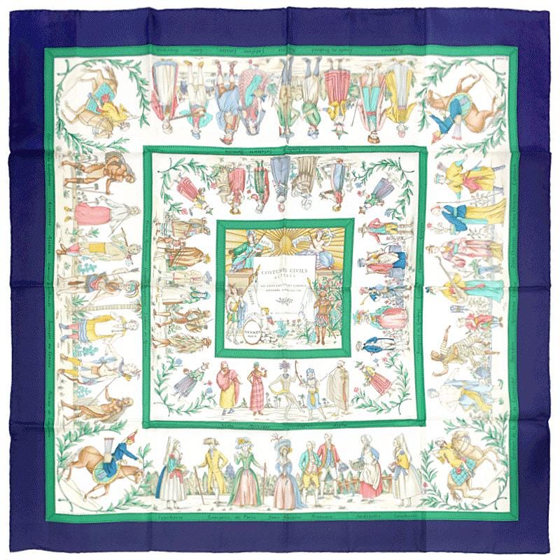 Hermes Scarf "Costumes Civils Actuels" by Françoise De La Perriere 90cm Silk | Carre Foulard