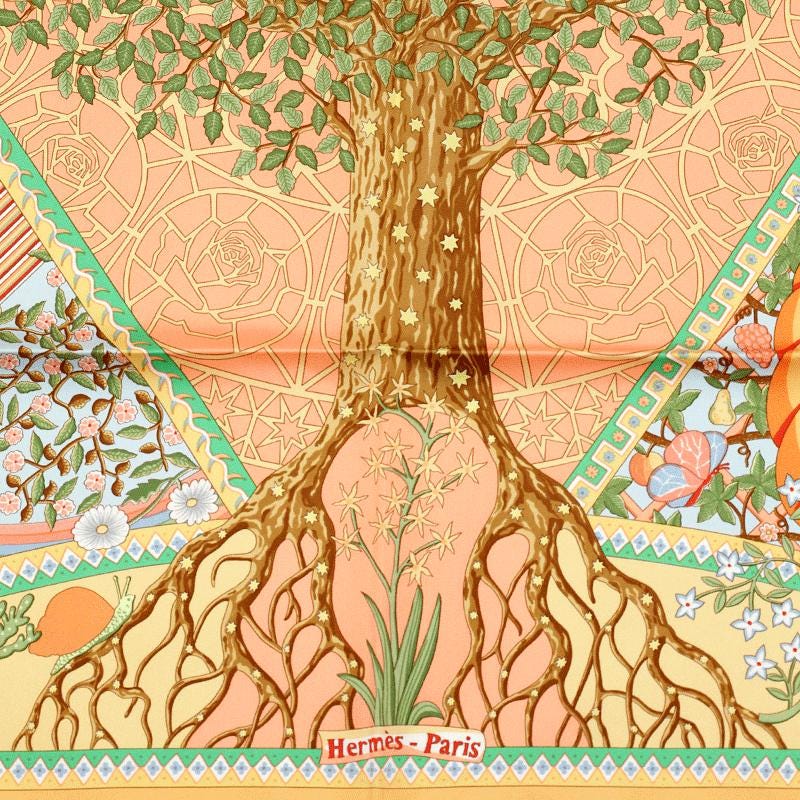 Hermes Scarf "Axis Mundi" by Christine Henry Vintage 90cm Silk | Foulard Carre