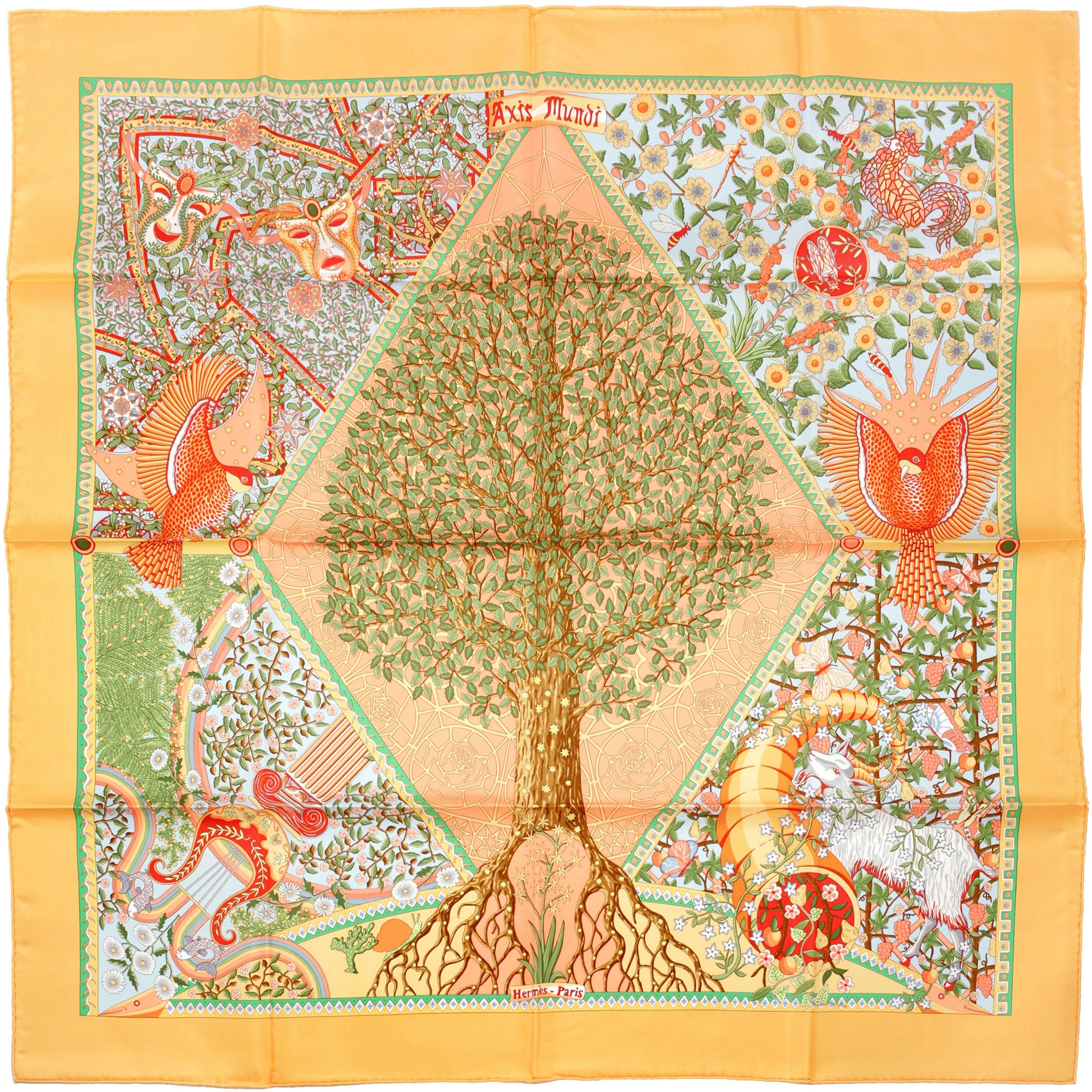 Hermes Scarf "Axis Mundi" by Christine Henry Vintage 90cm Silk | Foulard Carre