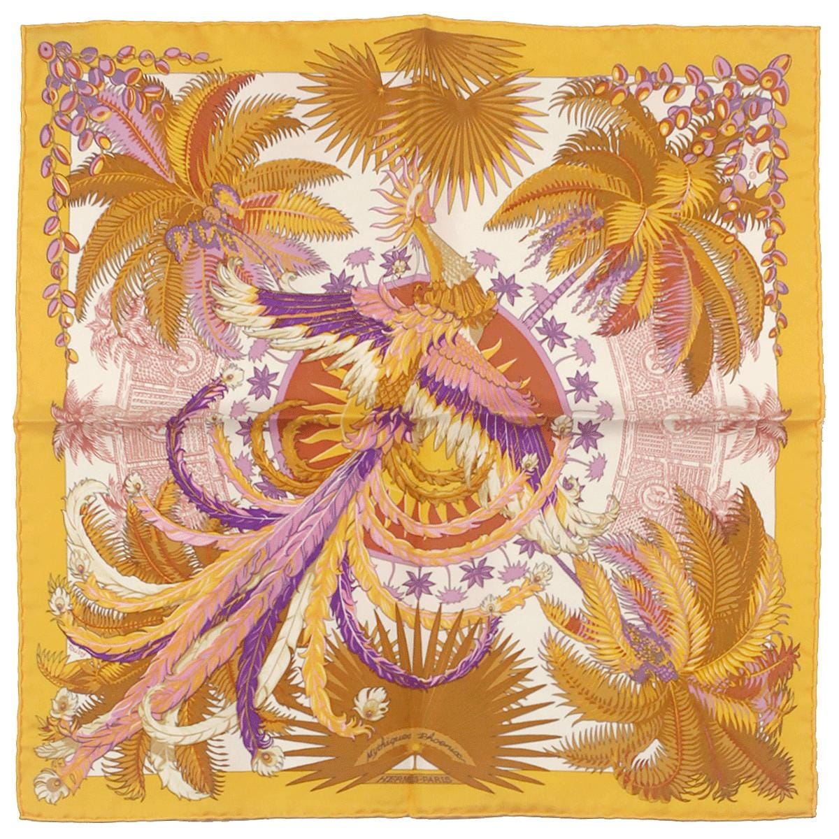 Hermes Scarf 45cm "Mythiques Phoenix" by Laurence Bourthoumieux Silk Gavroche
