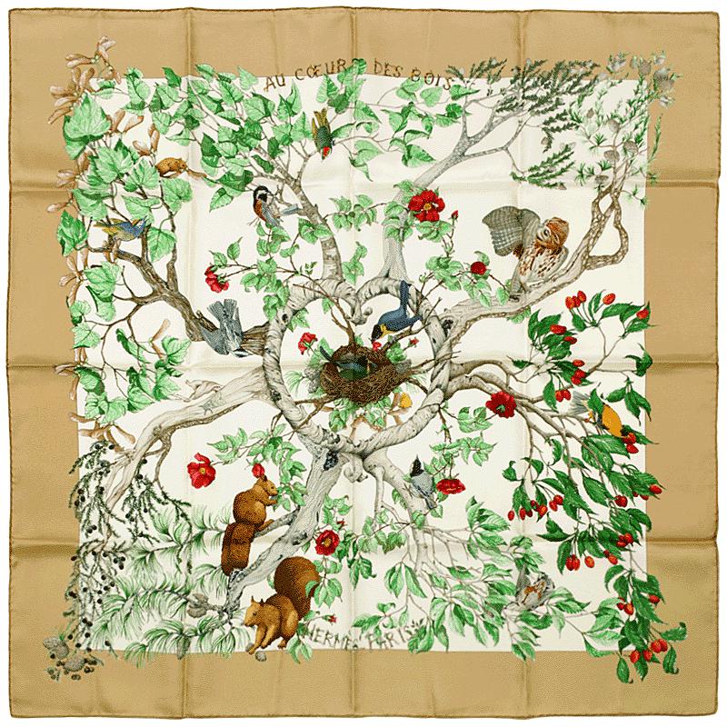 r*2様 HERMES エルメス カレ90 AU COEUR DES BOIS Foulard Hermès Au