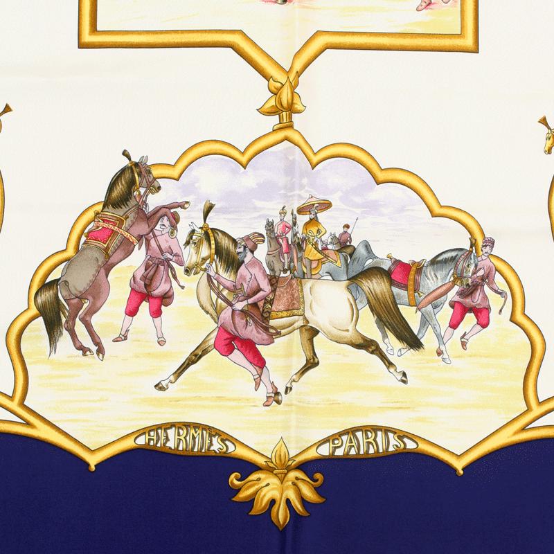 Hermes Scarf "Les Chevaux des Moghols" by Jean De Fougerolle Vintage 90cm Silk | Carre Foulard
