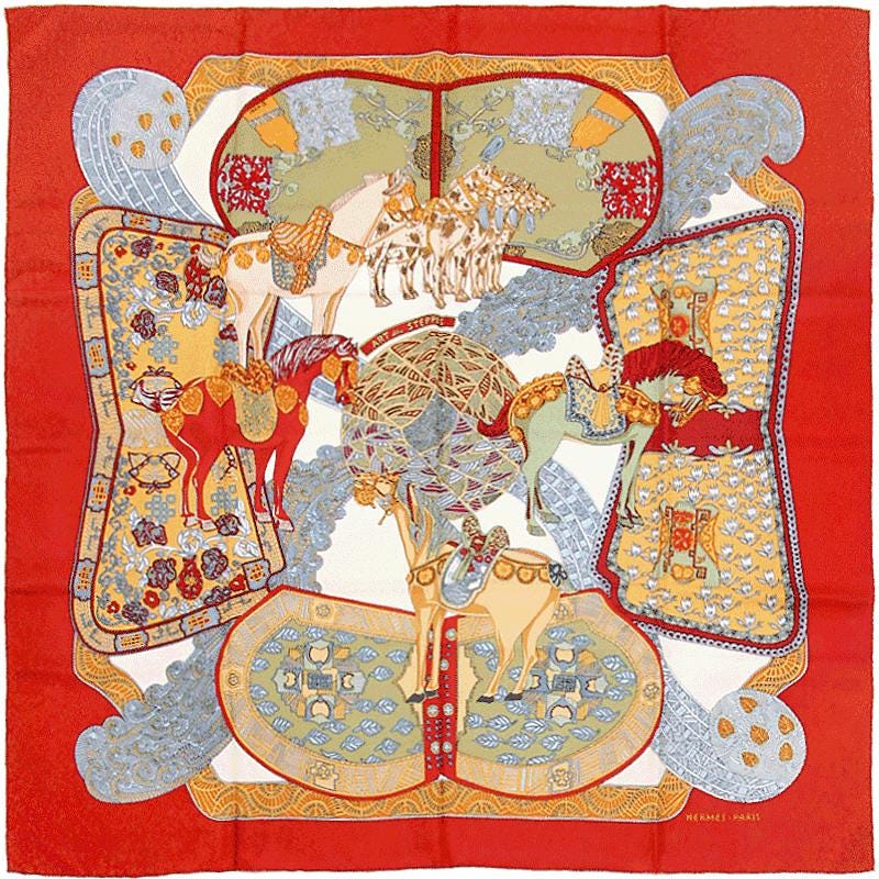 Hermes Scarf "Art des Steppes" by Annie Faivre 90cm Silk
