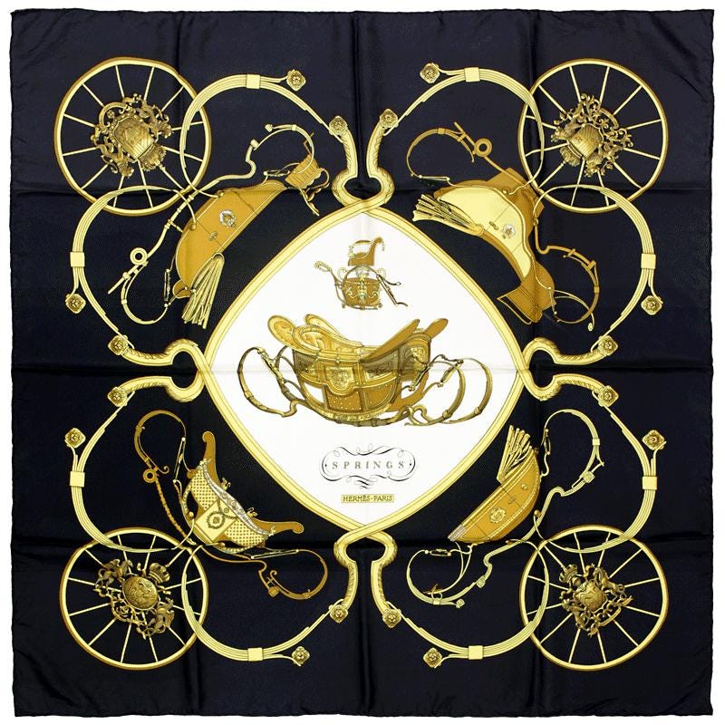 Hermes Scarf "Springs" by Philippe Ledoux Vintage 90cm Silk