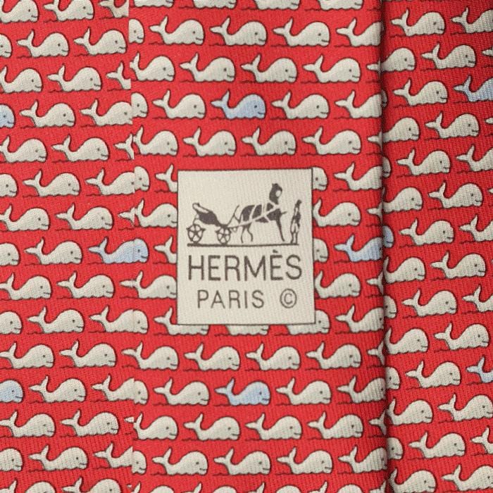 Hermes Men's Silk Tie Whimsical Whales Pattern 5301 | Necktie Cravate