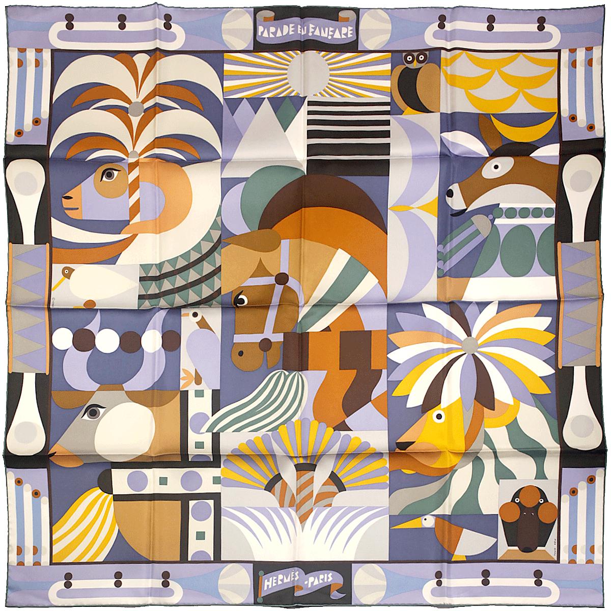 Hermes Scarf "Parade Fanfare" by Tong Ren 90cm Silk | Carre Foulard