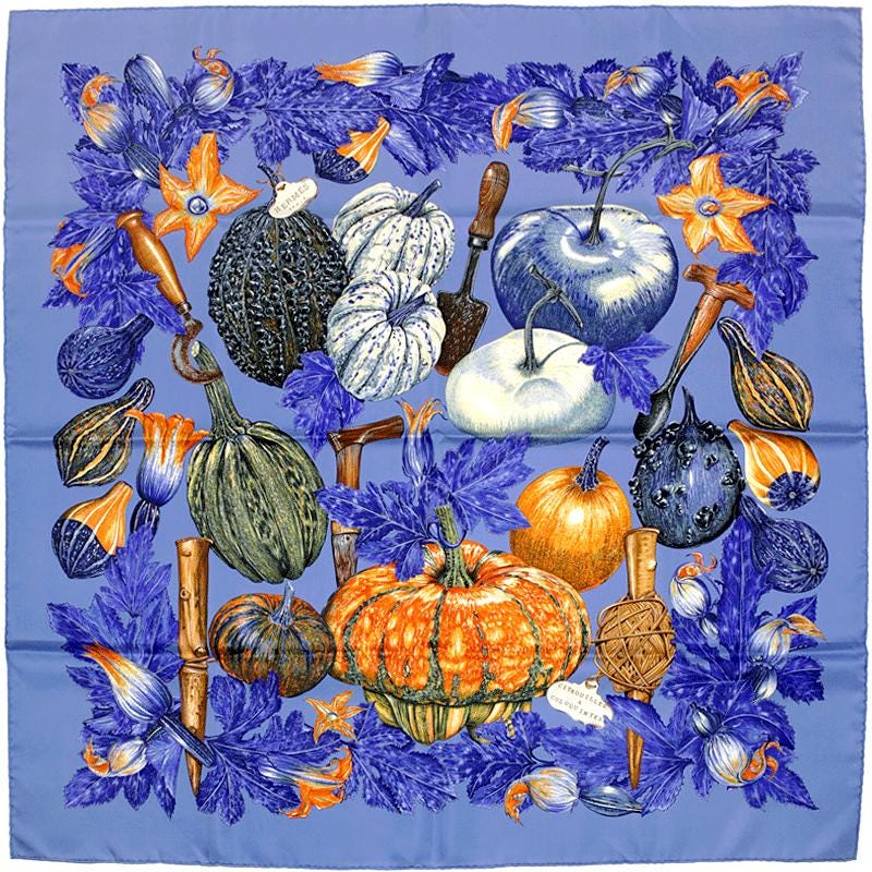 Hermes Scarf "Citrouilles et Coloquintes" by Valerie Dawlat Dumoulin 90cm Silk | Carre Foulard