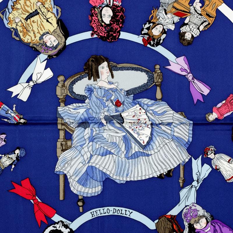Hermes Scarf "Hello Dolly" by Loic Dubigeon 90cm Silk | Carre Foulard