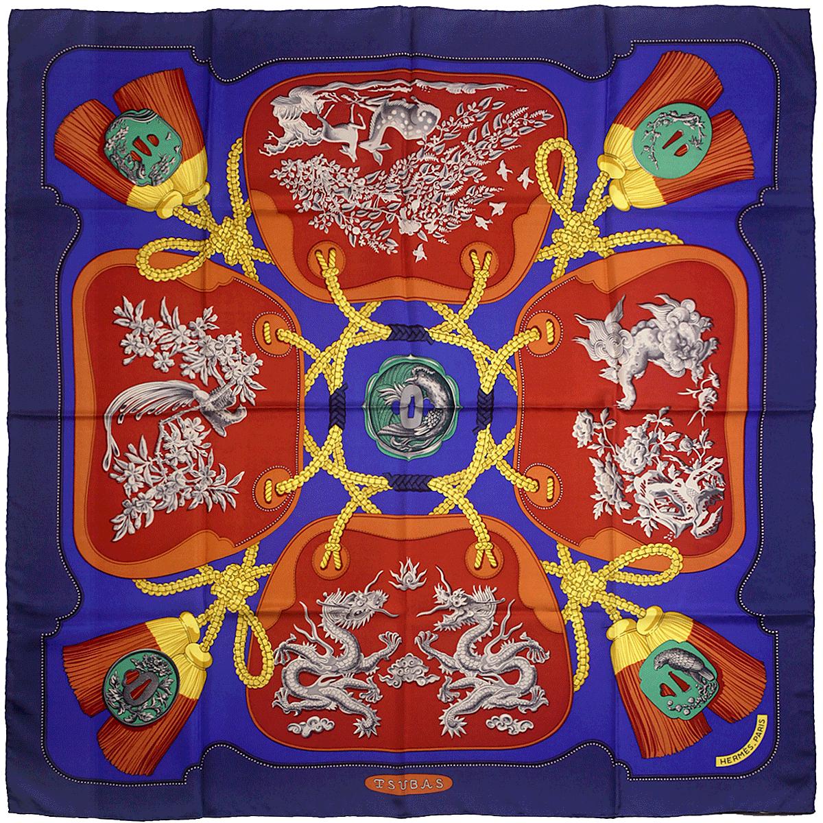 Hermes Scarf "Tsubas" by Christiane Vauzelles Vintage 90cm Silk | Carre Foulard