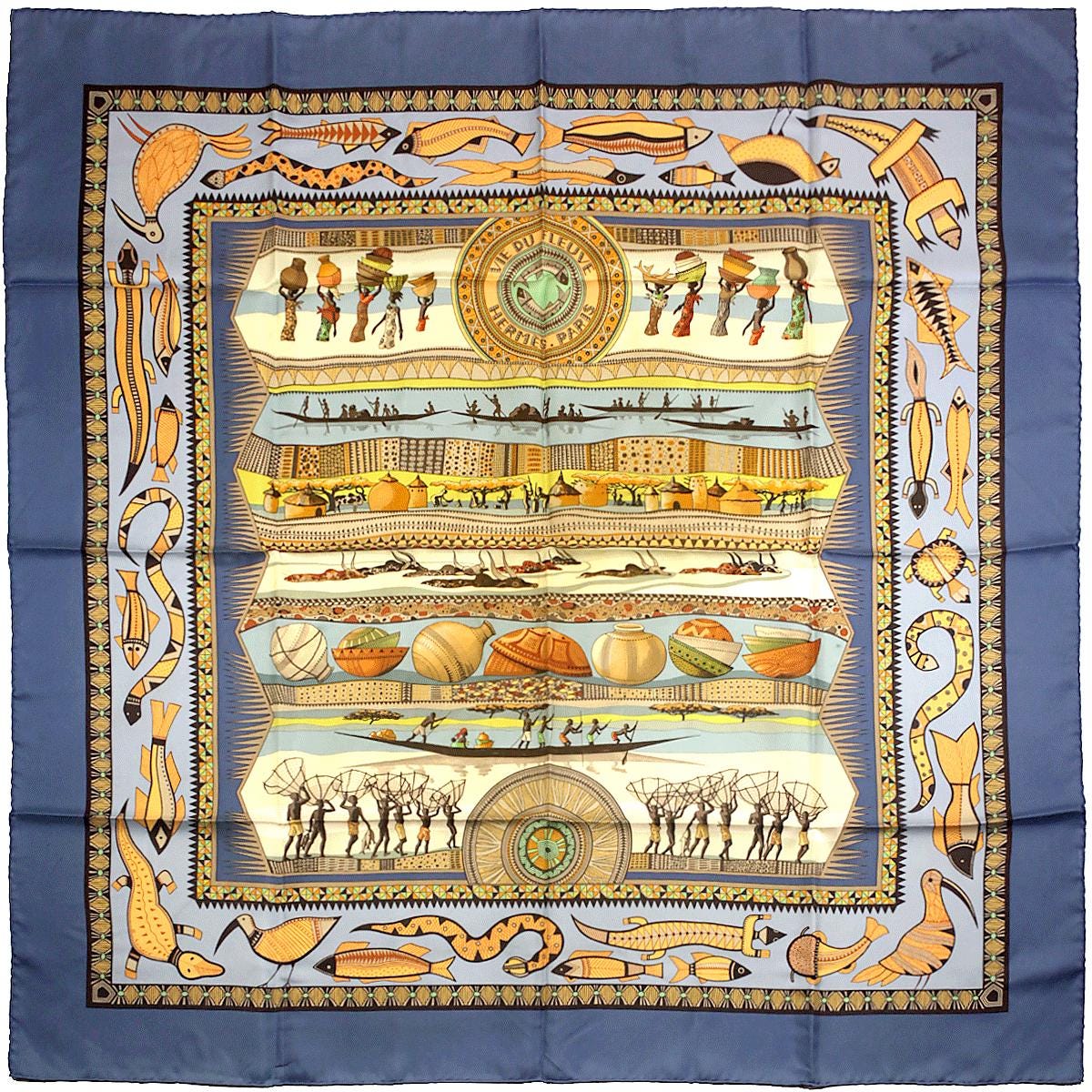Hermes Scarf "Vie du Fleuve" by Aline Honore 90cm Silk | Carre Foulard