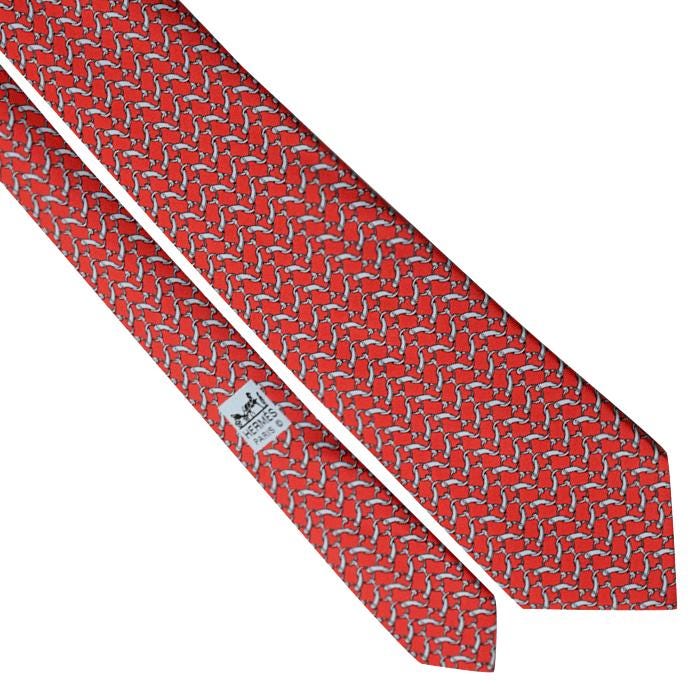 Hermes Men's Silk Tie Equestrian Geometric Pattern 7857 | Necktie Cravate