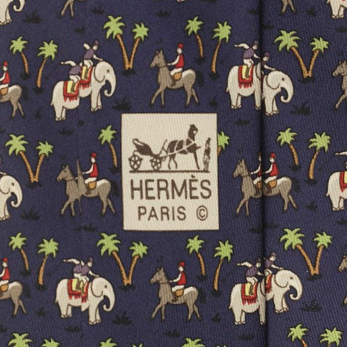 Hermes Men's Silk Tie Whimsical Elephant Jockeys Pattern 5416 | Necktie Cravate