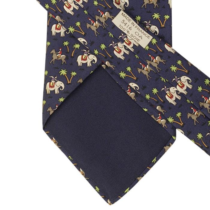 Hermes Men's Silk Tie Whimsical Elephant Jockeys Pattern 5416 | Necktie Cravate