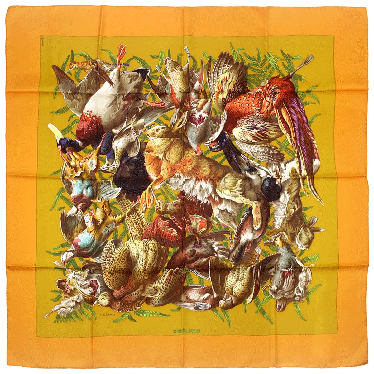 Hermes Scarf "Gibiers" by Henri de Linares Vintage 90cm Silk | Carre Foulard