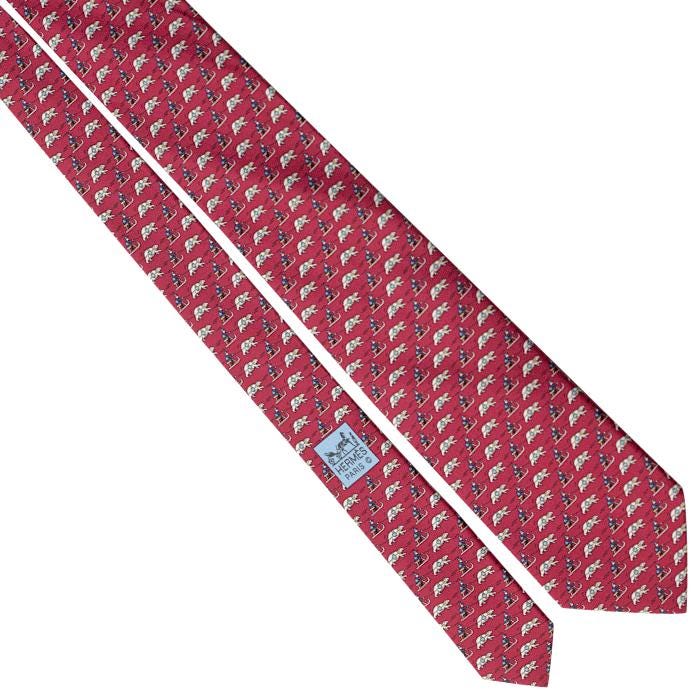 Hermes Men's Silk Tie Whimsical Polar Bear Sleds Pattern 5658 | Necktie Cravate