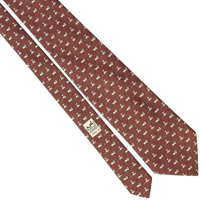 Hermes Men's Silk Tie Whimsical Toy Cat & Mouse Pattern 5611 | Necktie Cravate