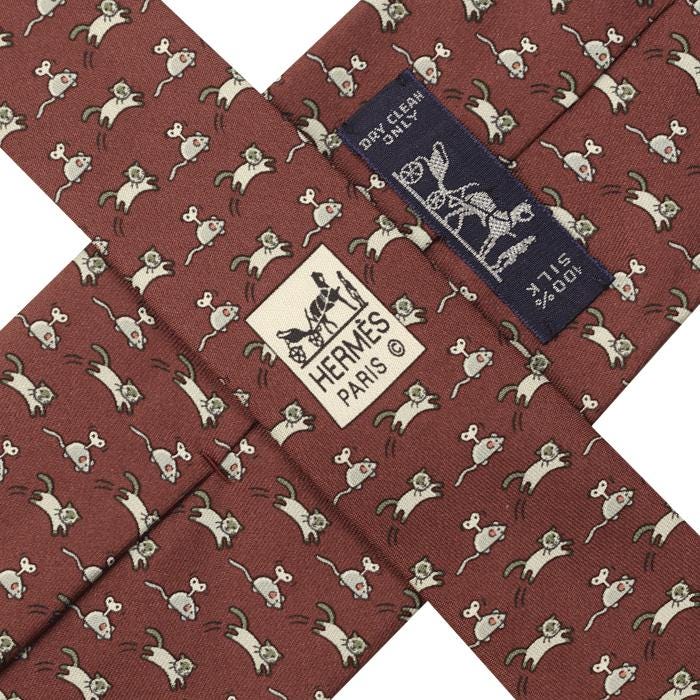 Hermes Men's Silk Tie Whimsical Toy Cat & Mouse Pattern 5611 | Necktie Cravate