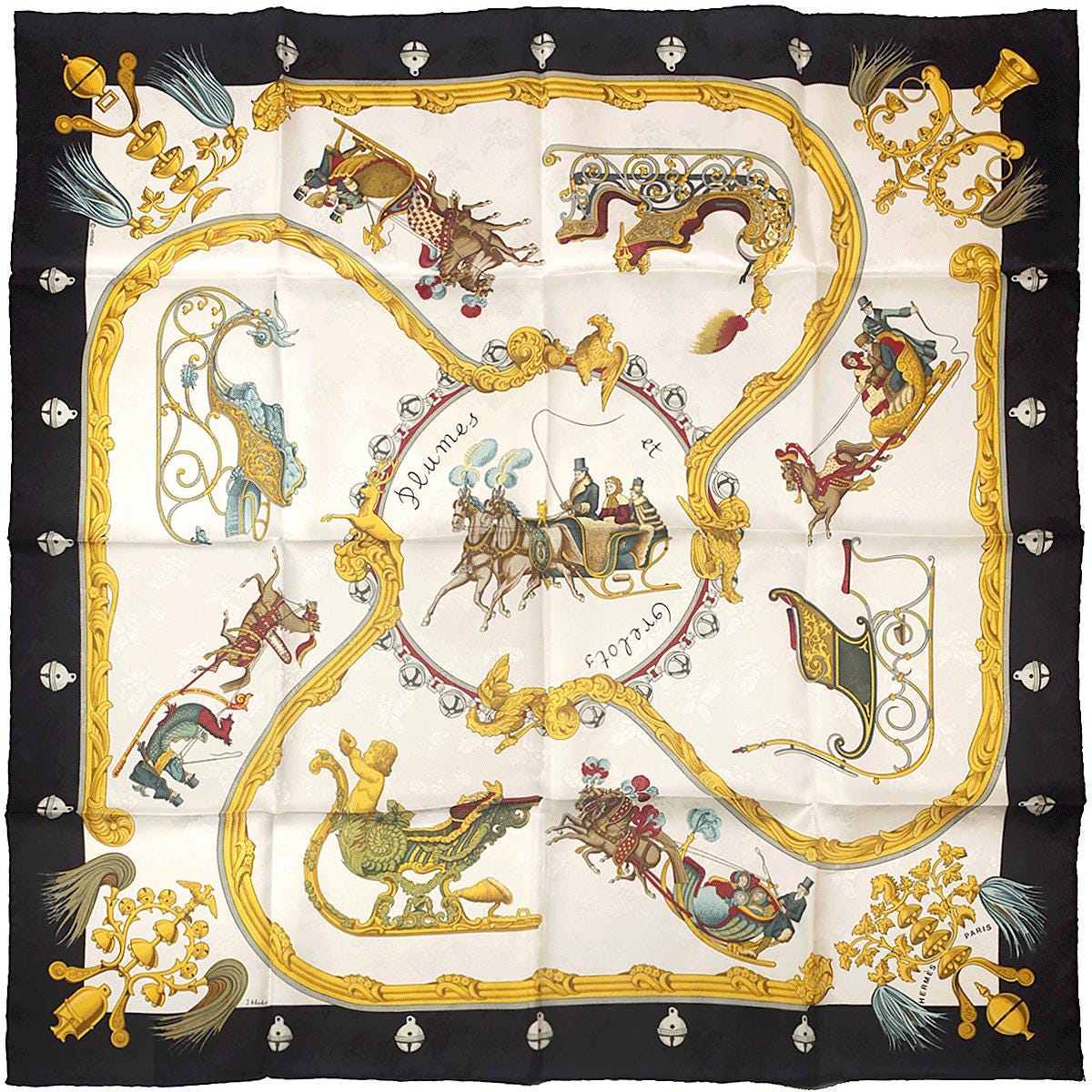 Hermes Scarf "Plumes et Grelots" by Julia Abadie 90cm Silk Jacquard | Carre Foulard NIB