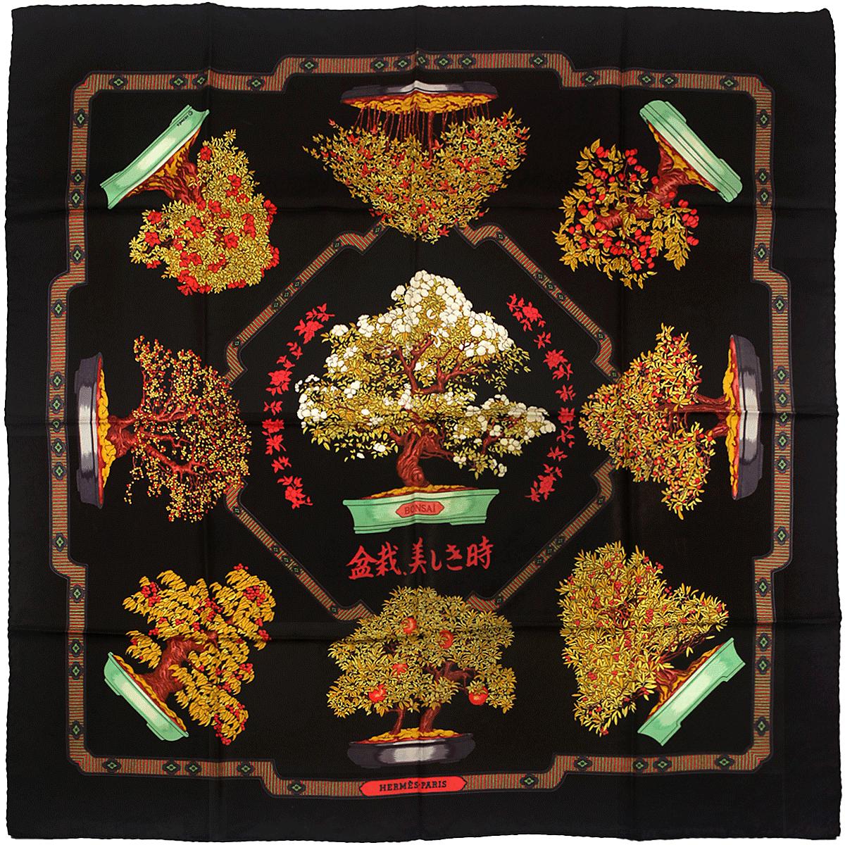 Hermes Scarf "Les Beaux Jours de Bonsai" by Catherine Baschet 90cm Silk