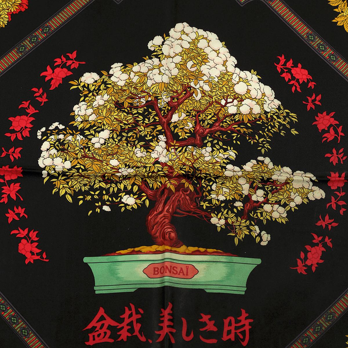 Hermes Scarf "Les Beaux Jours de Bonsai" by Catherine Baschet 90cm Silk