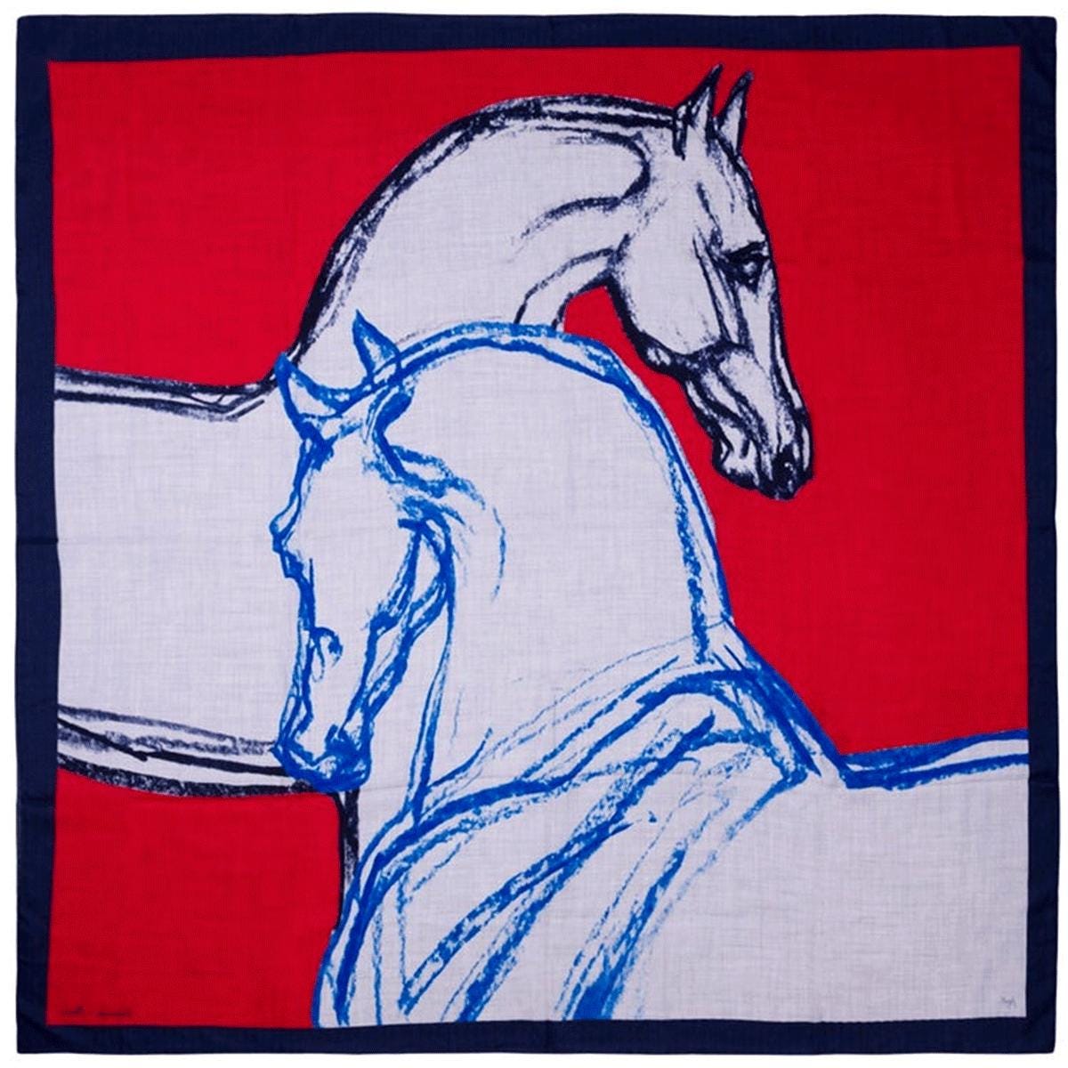 Hermes Cashmere Shawl 140cm "Chevaux au Prè" by Jean-Louis Sauvat | Scarf Carre Foulard