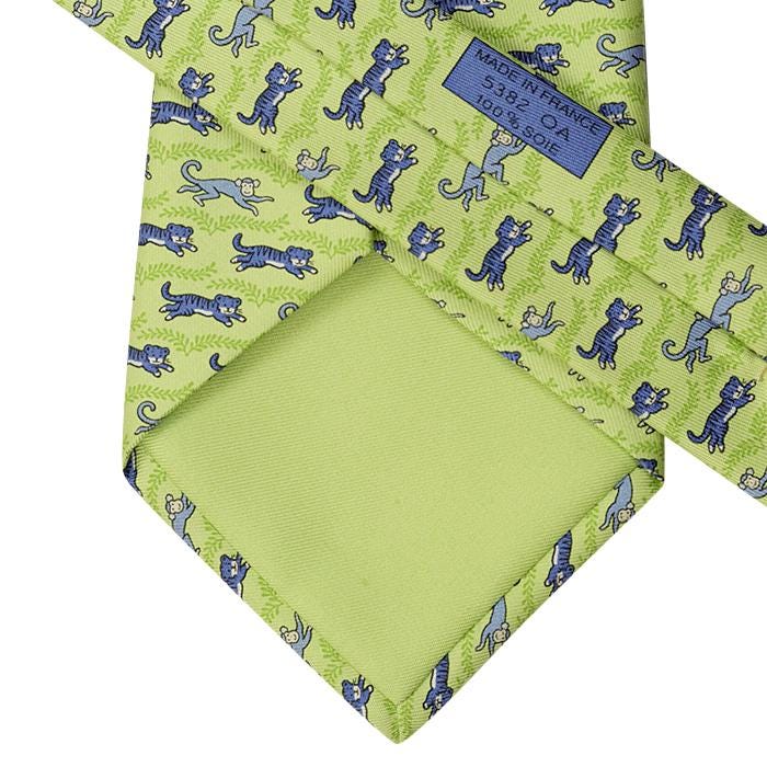 Hermes Men's Silk Tie Whimsical Tiger and Monkey Pattern 5382 | Necktie Cravate