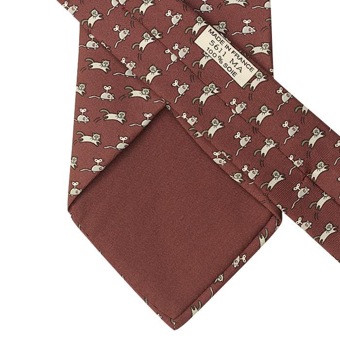 Hermes Men's Silk Tie Whimsical Toy Cat & Mouse Pattern 5611 | Necktie Cravate
