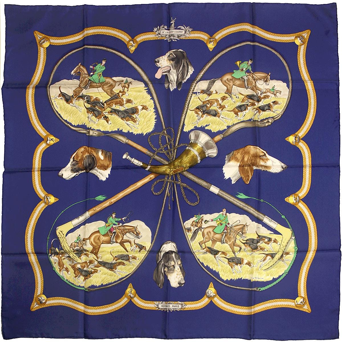Hermes Scarf "Le Laisser Courre" by Jean De Fougerolle 90cm Silk | Carre Foulard