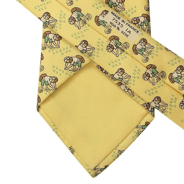 Hermes Men's Silk Tie Rice Farmers Pattern 7535