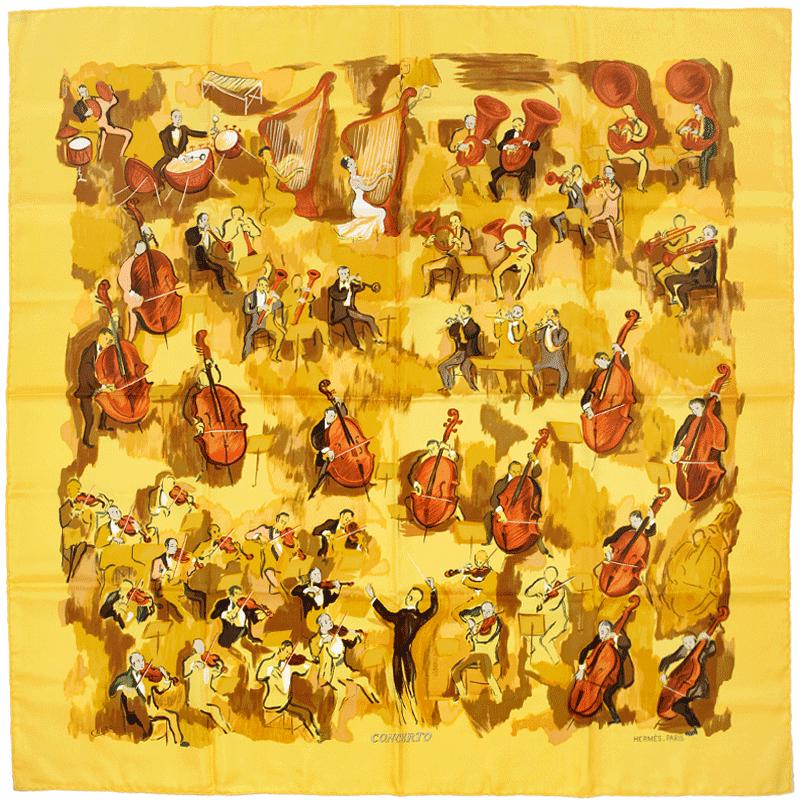 Hermes Scarf "Concerto" by Jean-Louis Clerc 90cm Silk