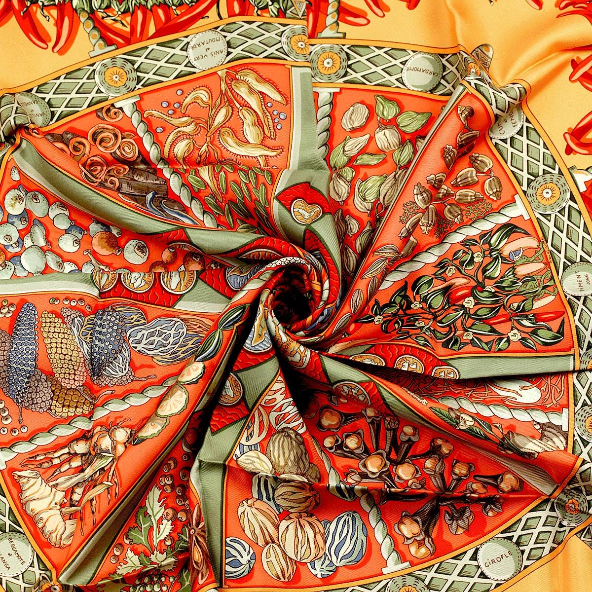 Hermes Scarf "Aux Pays de Epices" by Annie Faivre 90cm Silk