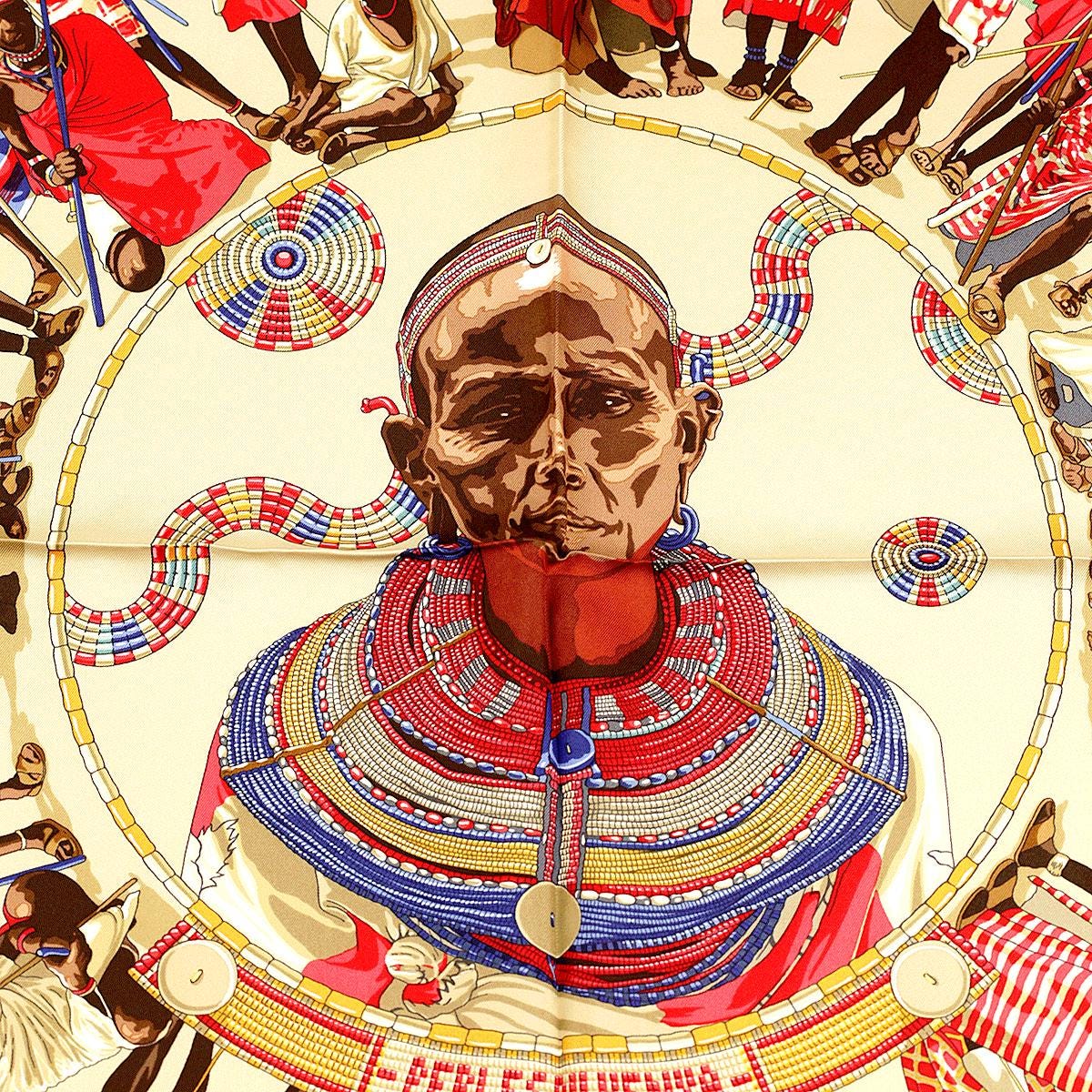 Hermes Scarf "Perles du Kenya" by Dimitri Rybaltchenko Vintage 90cm Silk | Carre Foulard