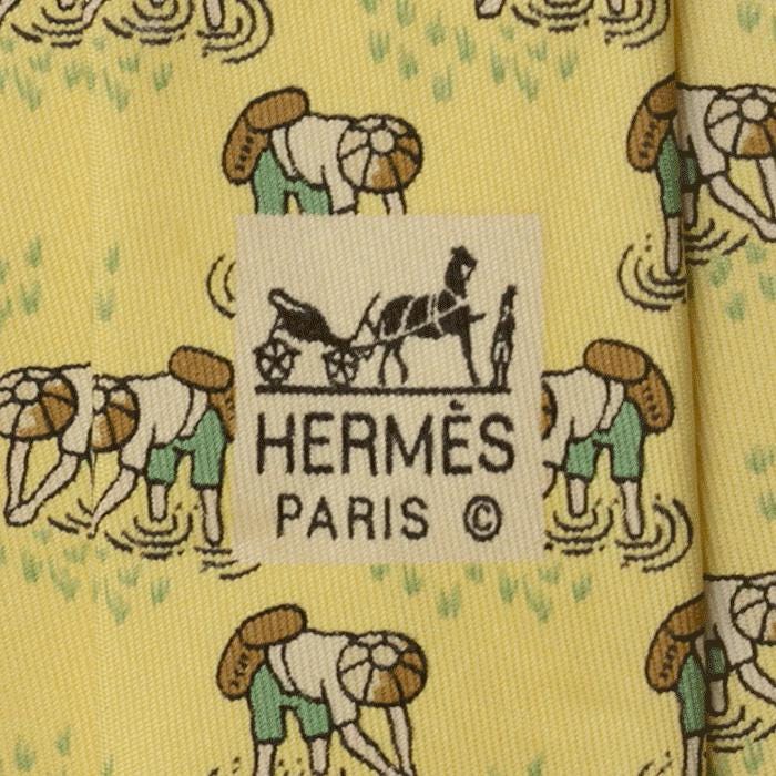 Hermes Men's Silk Tie Rice Farmers Pattern 7535