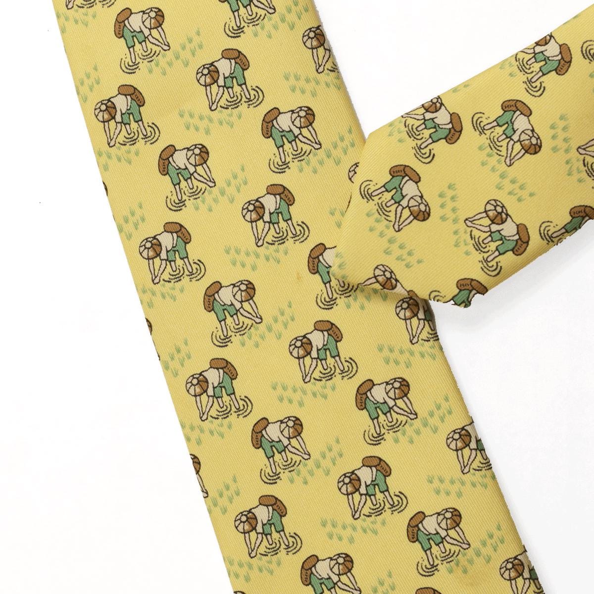Hermes Men's Silk Tie Rice Farmers Pattern 7535