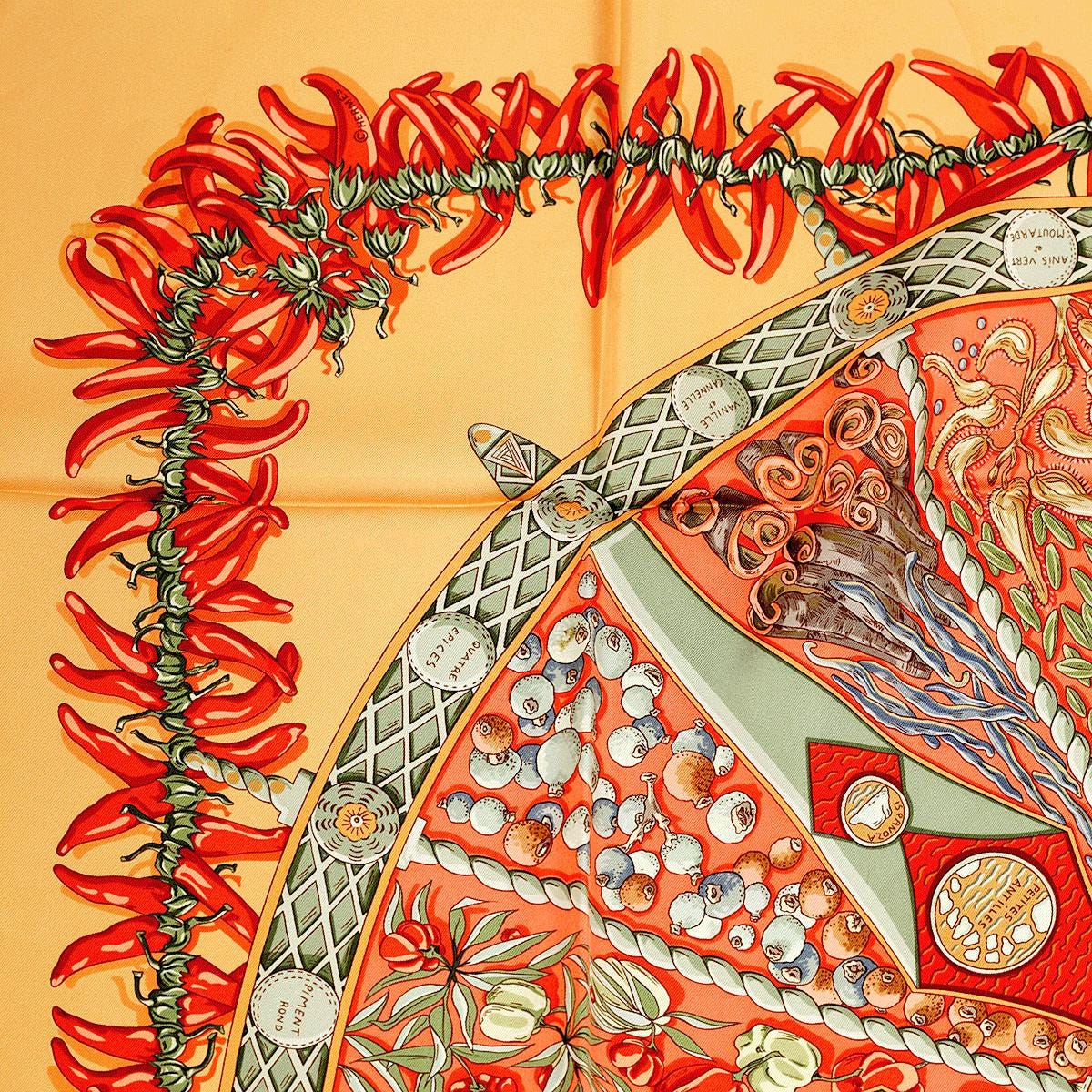 Hermes Scarf "Aux Pays de Epices" by Annie Faivre 90cm Silk