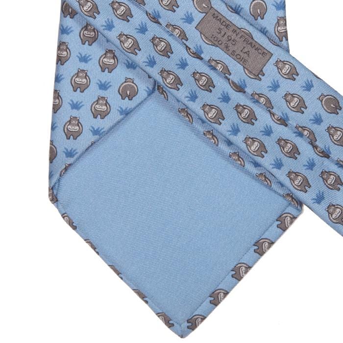 Hermes Men's Silk Tie Whimsical Hippos Pattern 5195 | Necktie Cravate