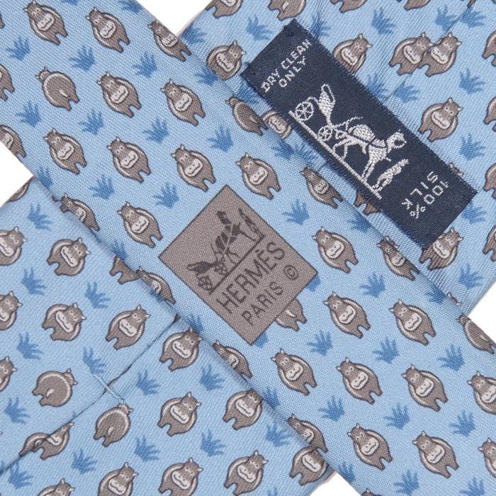 Hermes Men's Silk Tie Whimsical Hippos Pattern 5195 | Necktie Cravate