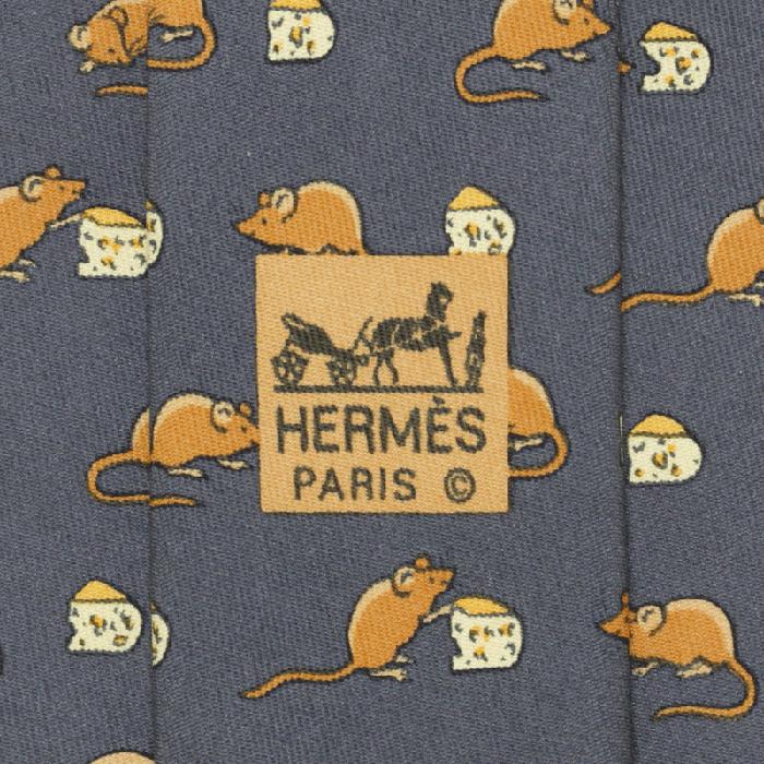 Hermes Men's Silk Tie Vintage Whimsical Mouse and Cheese Pattern 7605 | Necktie Cravate
