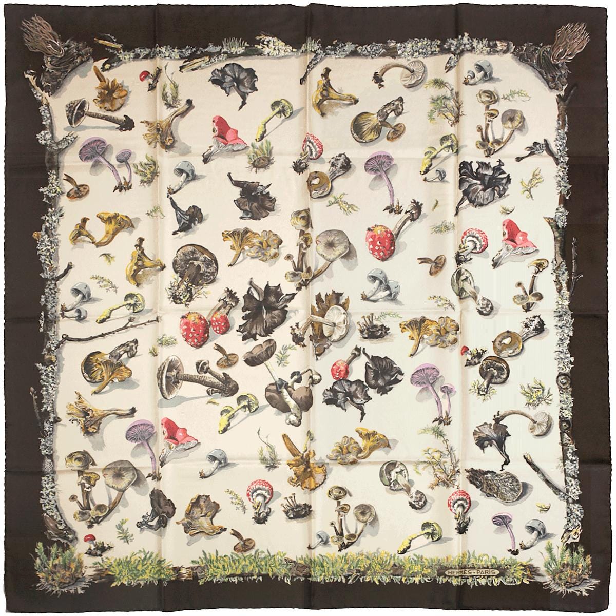 Hermes Scarf "Champignons" by Anne Gavarni & Françoise De La Perriere 90cm Silk | Carre Foulard