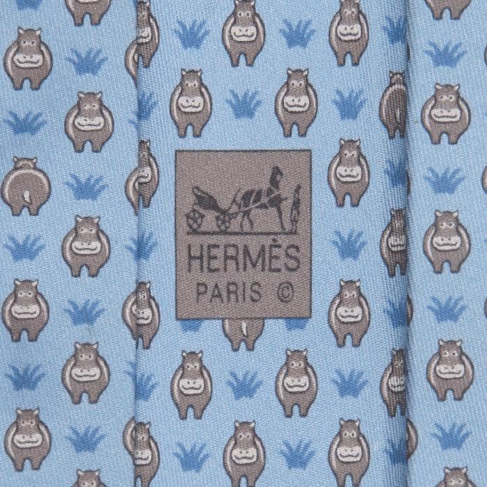 Hermes Men's Silk Tie Whimsical Hippos Pattern 5195 | Necktie Cravate