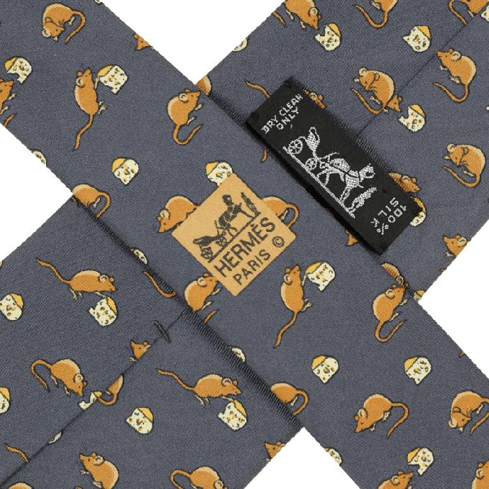 Hermes Men's Silk Tie Vintage Whimsical Mouse and Cheese Pattern 7605 | Necktie Cravate