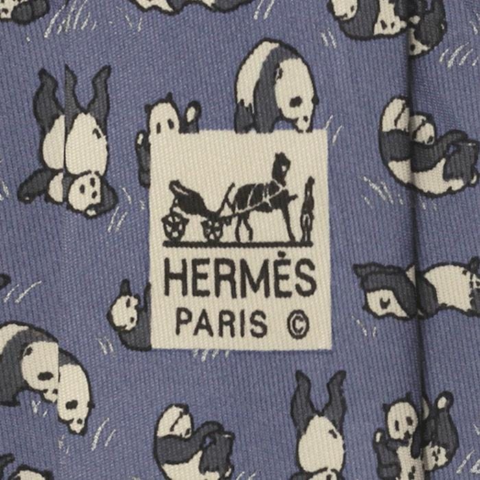 Hermes Men's Silk Tie Vintage Pandas Pattern 7362 | Necktie Cravate