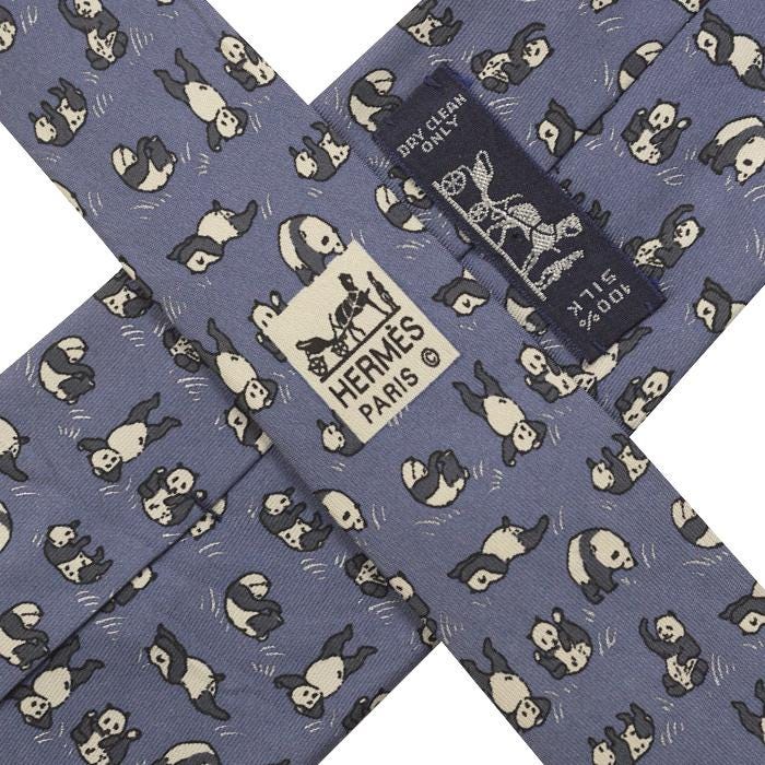 Hermes Men's Silk Tie Vintage Pandas Pattern 7362 | Necktie Cravate