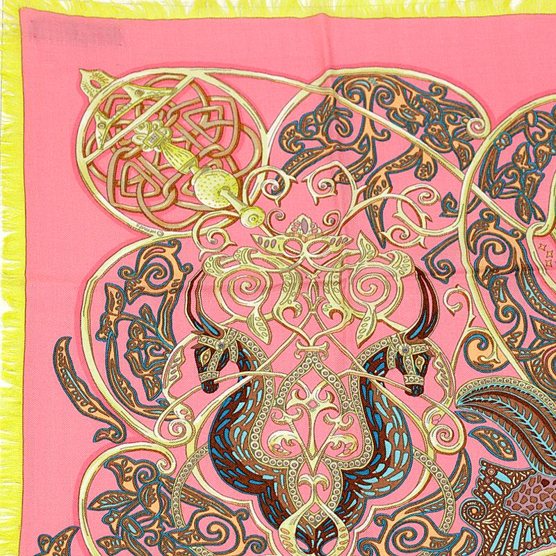 Hermes Scarf "Charmante Animaux" by Annie Faivre 90cm Cashmere Frange | Carre Foulard Rare