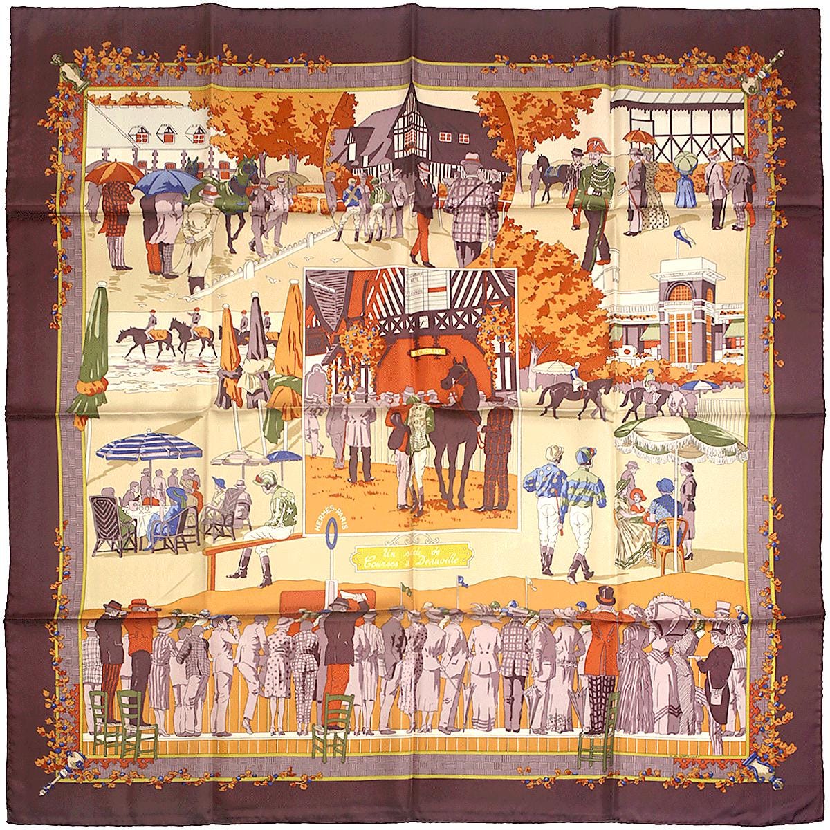 Hermes Scarf "Un Siecles de courses a Deauville" by Hubert de Watrigant 90cm Silk | Carre Foulard