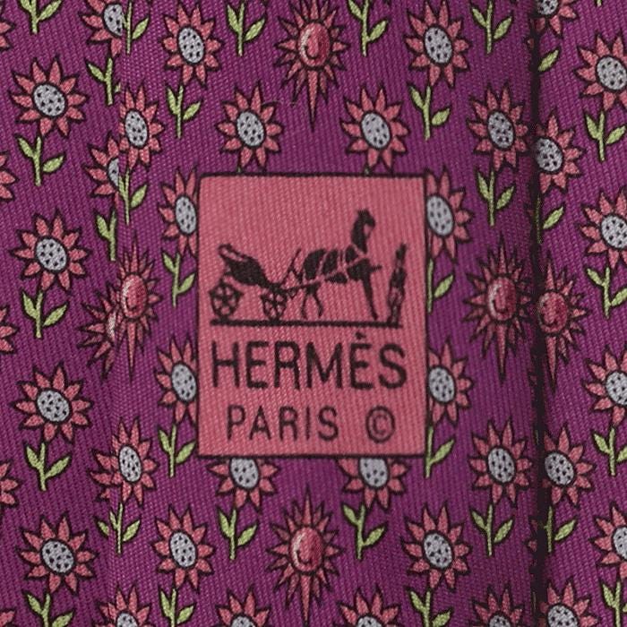 Hermes Men's Silk Tie Whimsical Sunflowers Pattern 5074 | Necktie Cravate