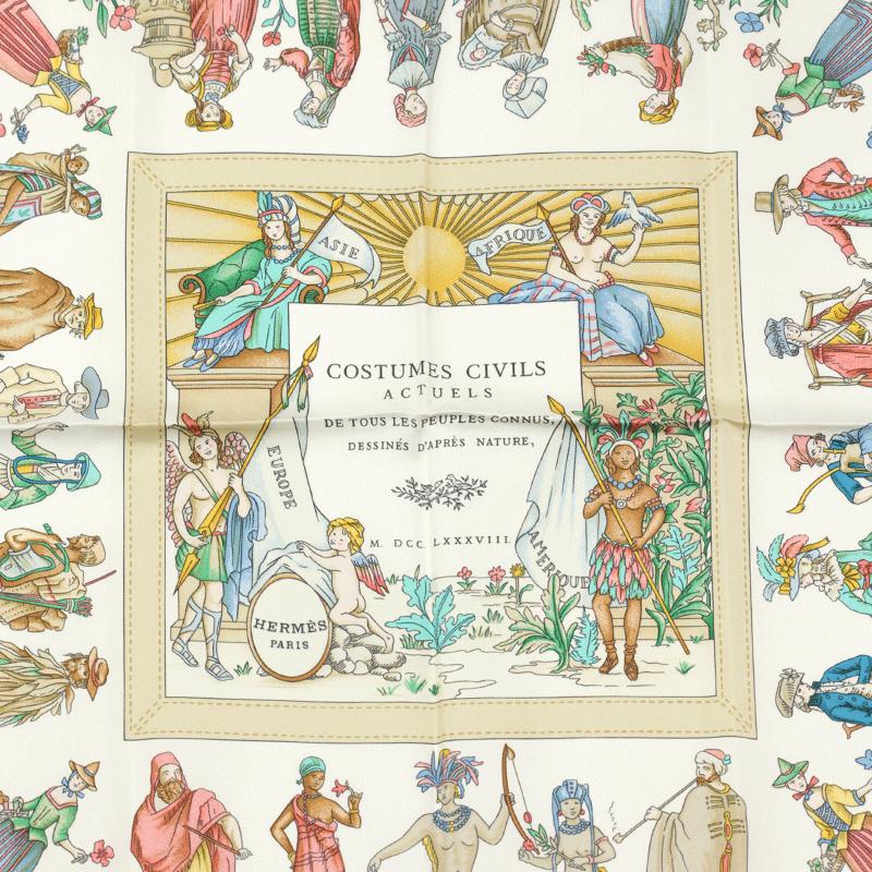 Hermes Scarf "Costumes Civils Actuels" by Françoise De La Perriere 90cm Silk | Carre Foulard