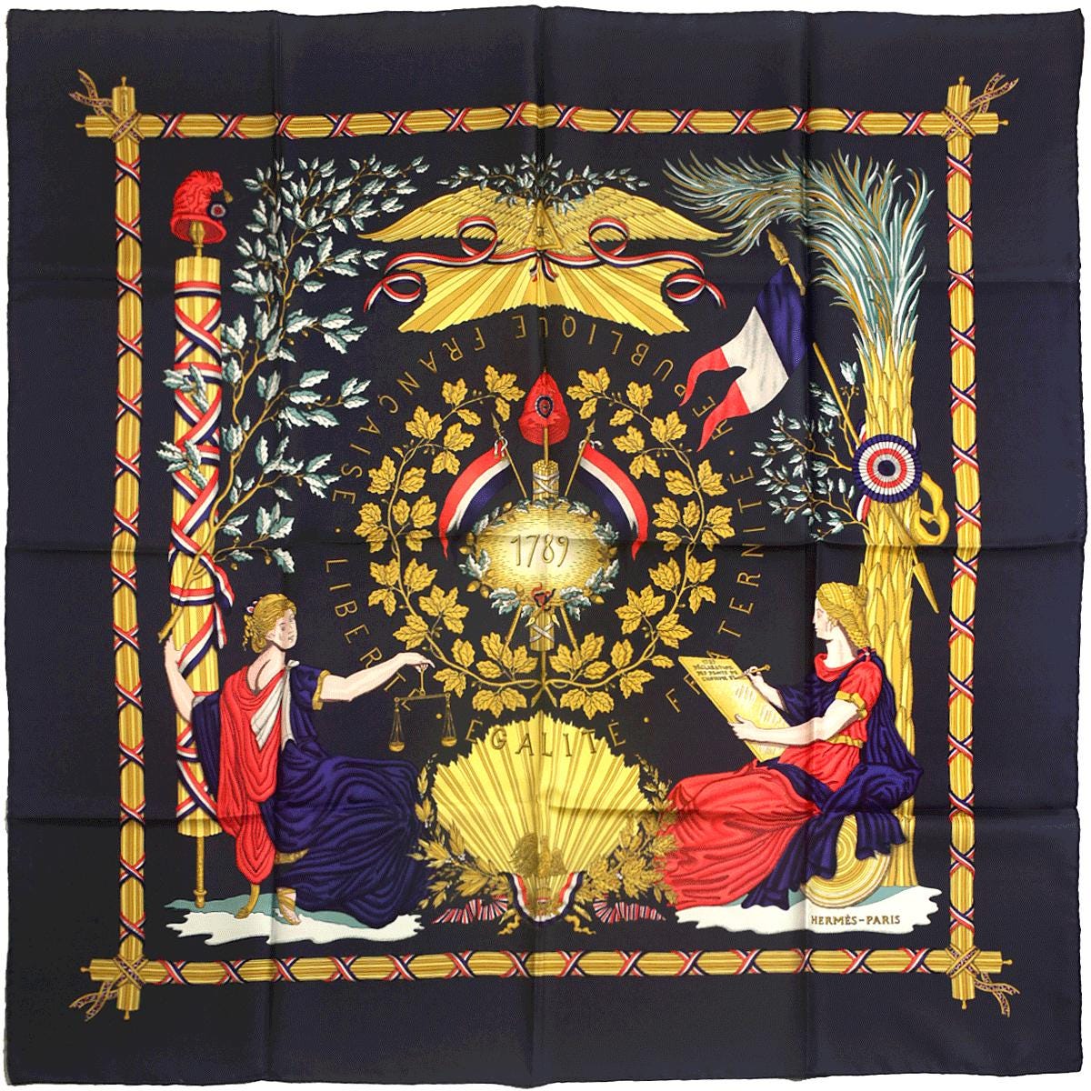 Hermes Scarf "1789 Liberte Egalite Fraternite" by Joachim Metz Vintage 90cm Silk | Carre Foulard