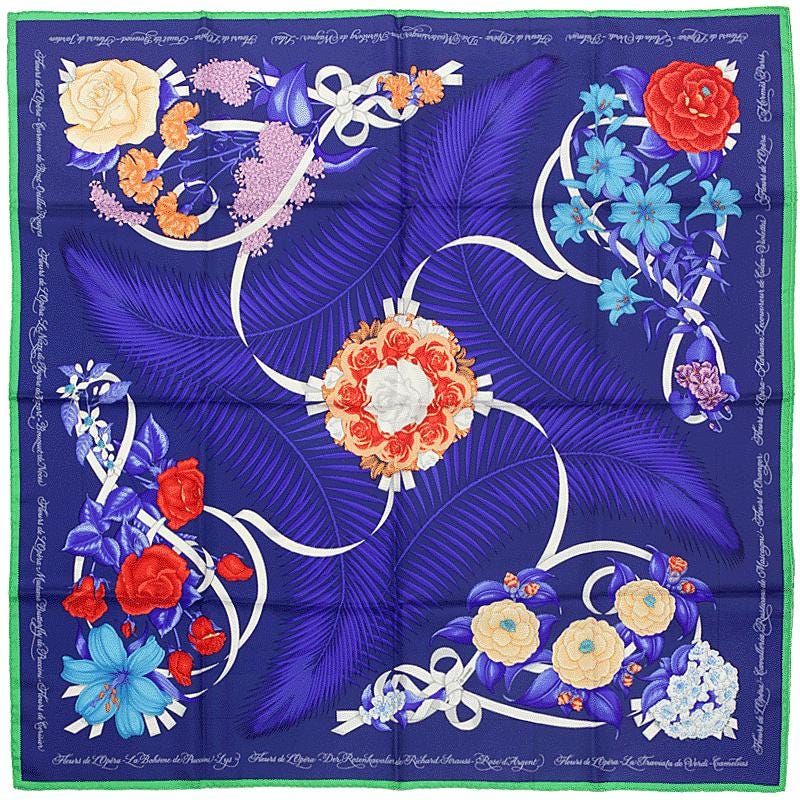 Hermes Scarf "Fleurs de l'Opera" by Julia Abadie Vintage 90cm Silk