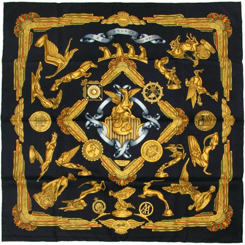 Hermes Scarf "Les Parures du Vent" by Joachim Metz Vintage 90cm Silk